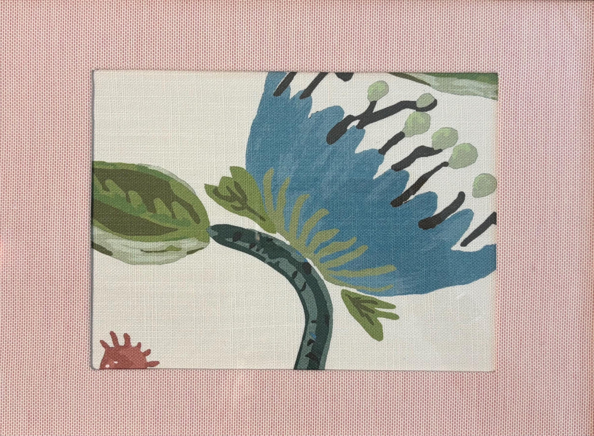 Ballard Designs Lyle Green Fabric Framed Wall Art with Canvas Pedal Custom Matting Distressed White Frame Botanical Gift