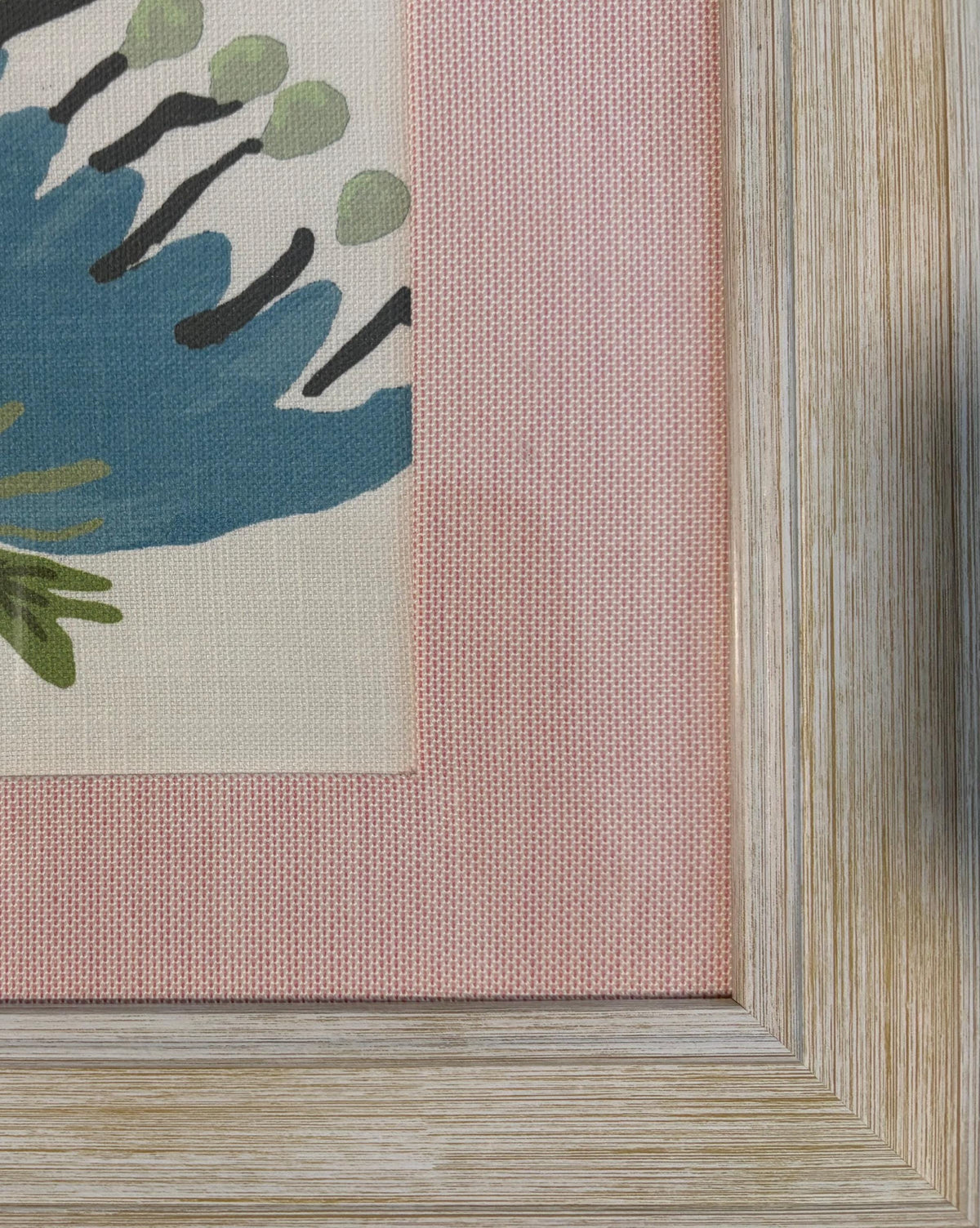 Ballard Designs Lyle Green Fabric Framed Wall Art with Canvas Pedal Custom Matting Distressed White Frame Botanical Gift