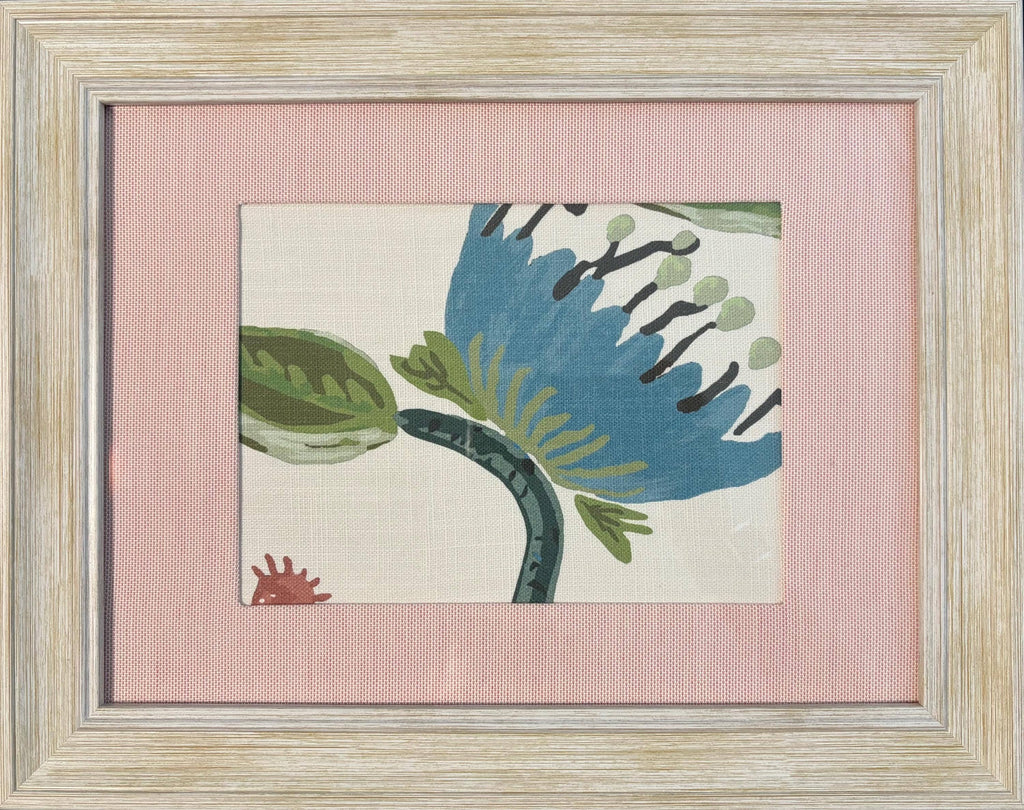 Ballard Designs Lyle Green Fabric Framed Wall Art with Canvas Pedal Custom Matting Distressed White Frame Botanical Gift