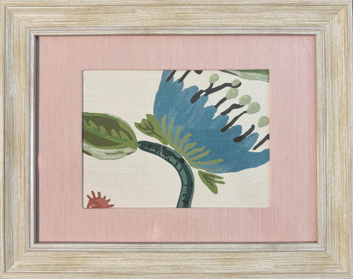 Ballard Designs Lyle Green Fabric Framed Wall Art with Canvas Pedal Custom Matting Distressed White Frame Botanical Gift