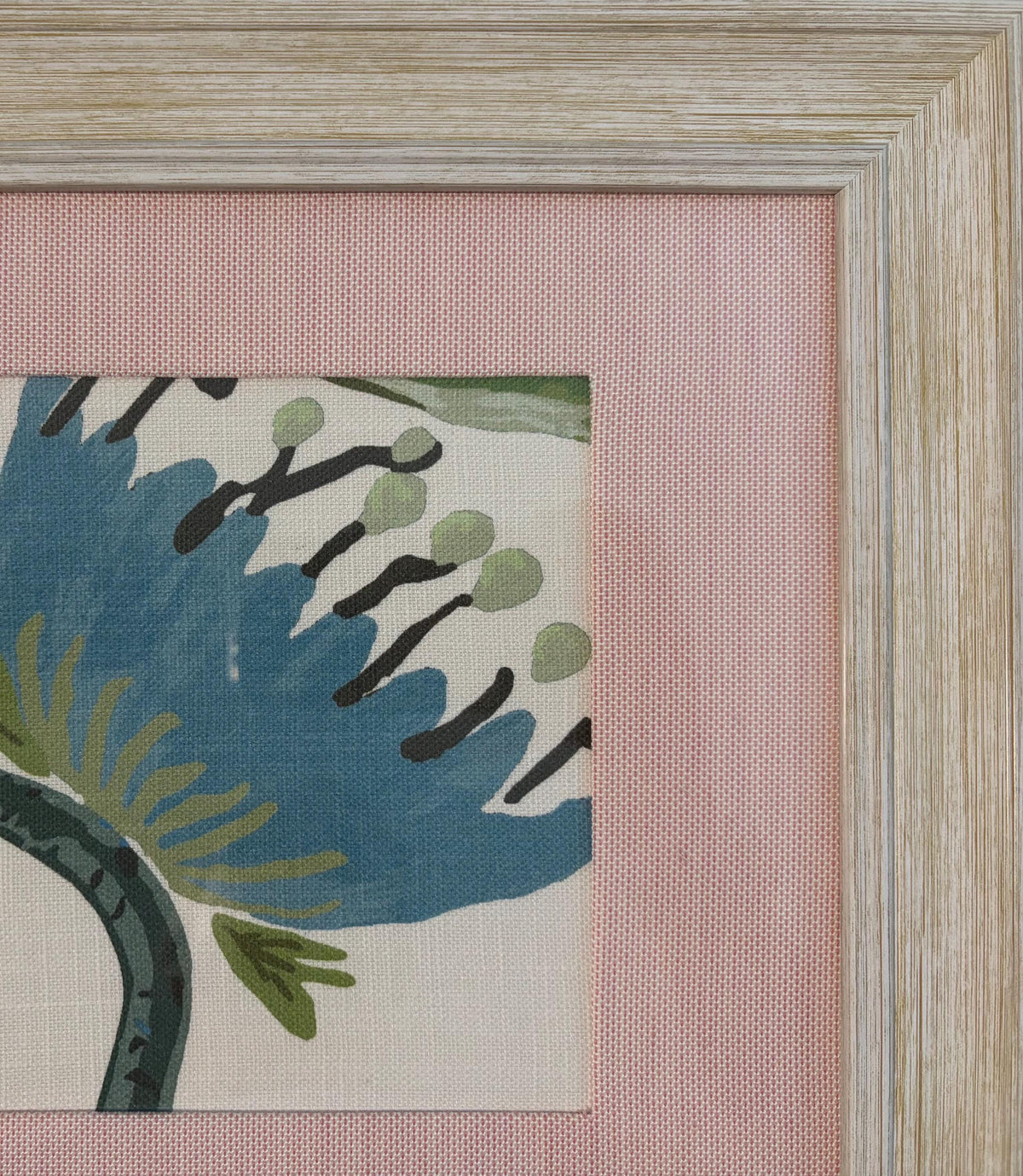 Ballard Designs Lyle Green Fabric Framed Wall Art with Canvas Pedal Custom Matting Distressed White Frame Botanical Gift