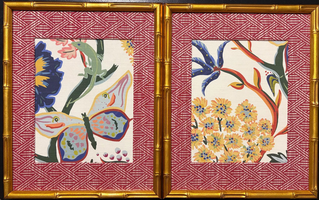 Ballard Designs Millie Fabric Wall Art – Pair of 12x15 Bamboo Gold Framed Home Decor