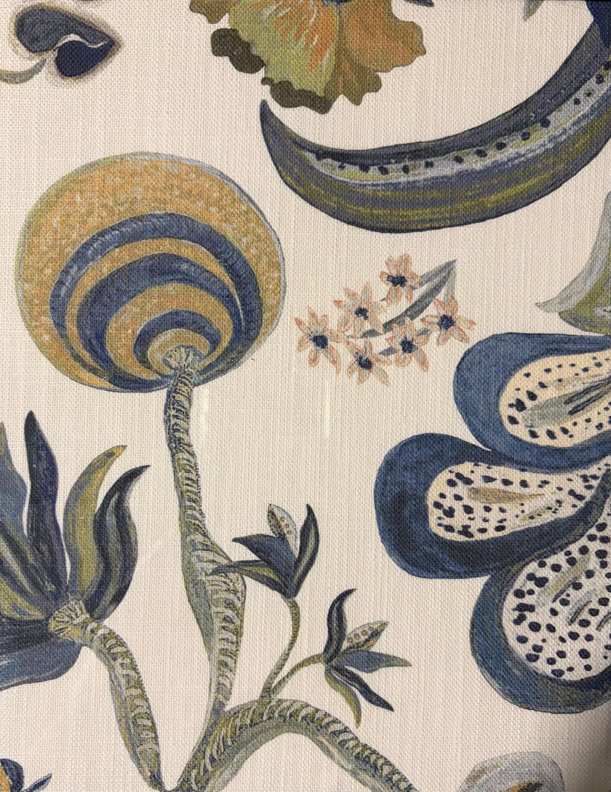 Custom Framed Ballard Designs Fabric Art (12x15) – Isadore Blue Ikat Gold Bamboo Frame