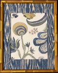 Custom Framed Ballard Designs Fabric Art (12x15) – Isadore Blue Ikat Gold Bamboo Frame