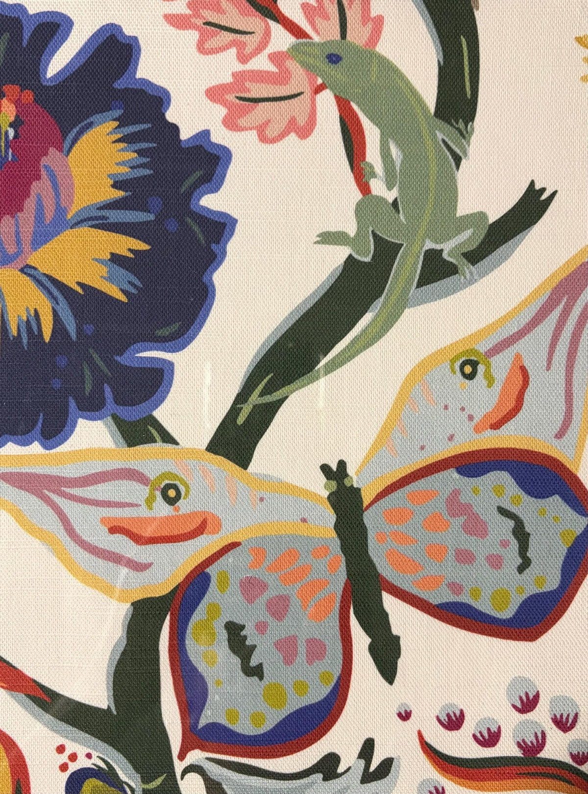 Ballard Designs Butterfly Lizard Fabric Framed Wall Art 12x15 Gold Bamboo Frame Millie Decor