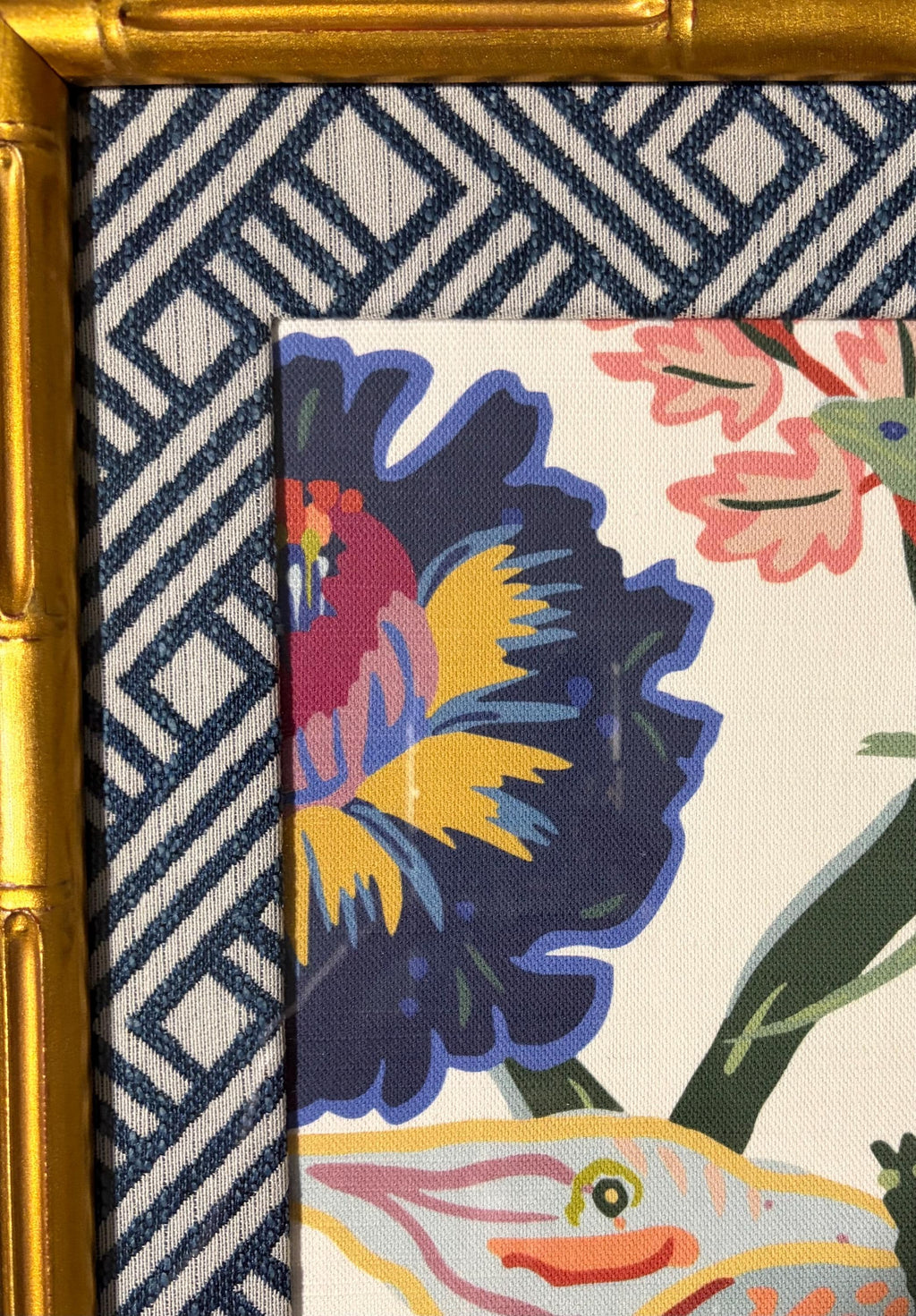 Ballard Designs Butterfly Lizard Fabric Framed Wall Art 12x15 Gold Bamboo Frame Millie Decor