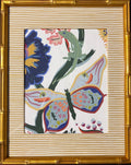 Ballard Designs Millie Blue Fabric Biff Gold Bamboo Frame 12x15 Custom Floral Wall Art