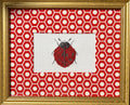 Embroidered Boucle Ladybug Art – custom Schumacher Queen B Fabric mat, Gold Frame (9.125" x 11.125")