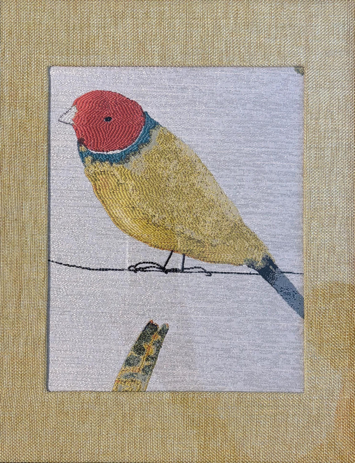 Red-Headed Songbird Portrait Fabric Wall Art in 13x16 Gold Frame