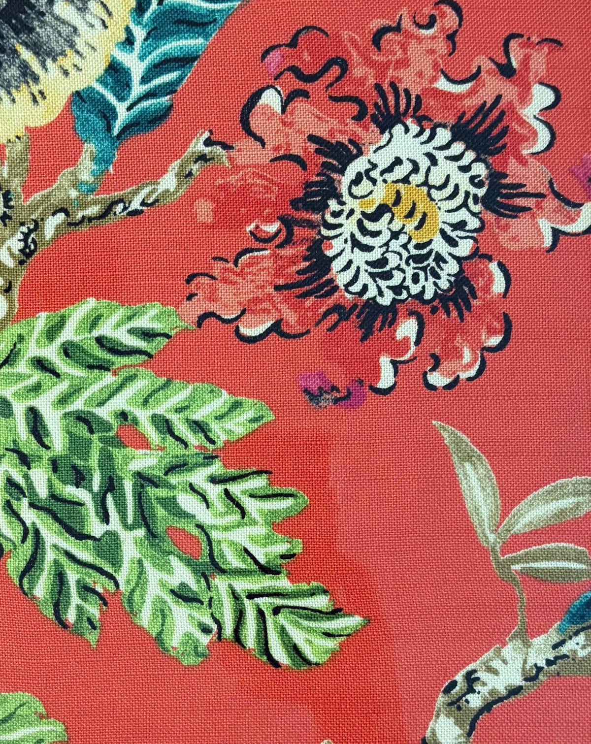 Chinoiserie Floral Fabric Art – Gold Bamboo Frame (12×15)