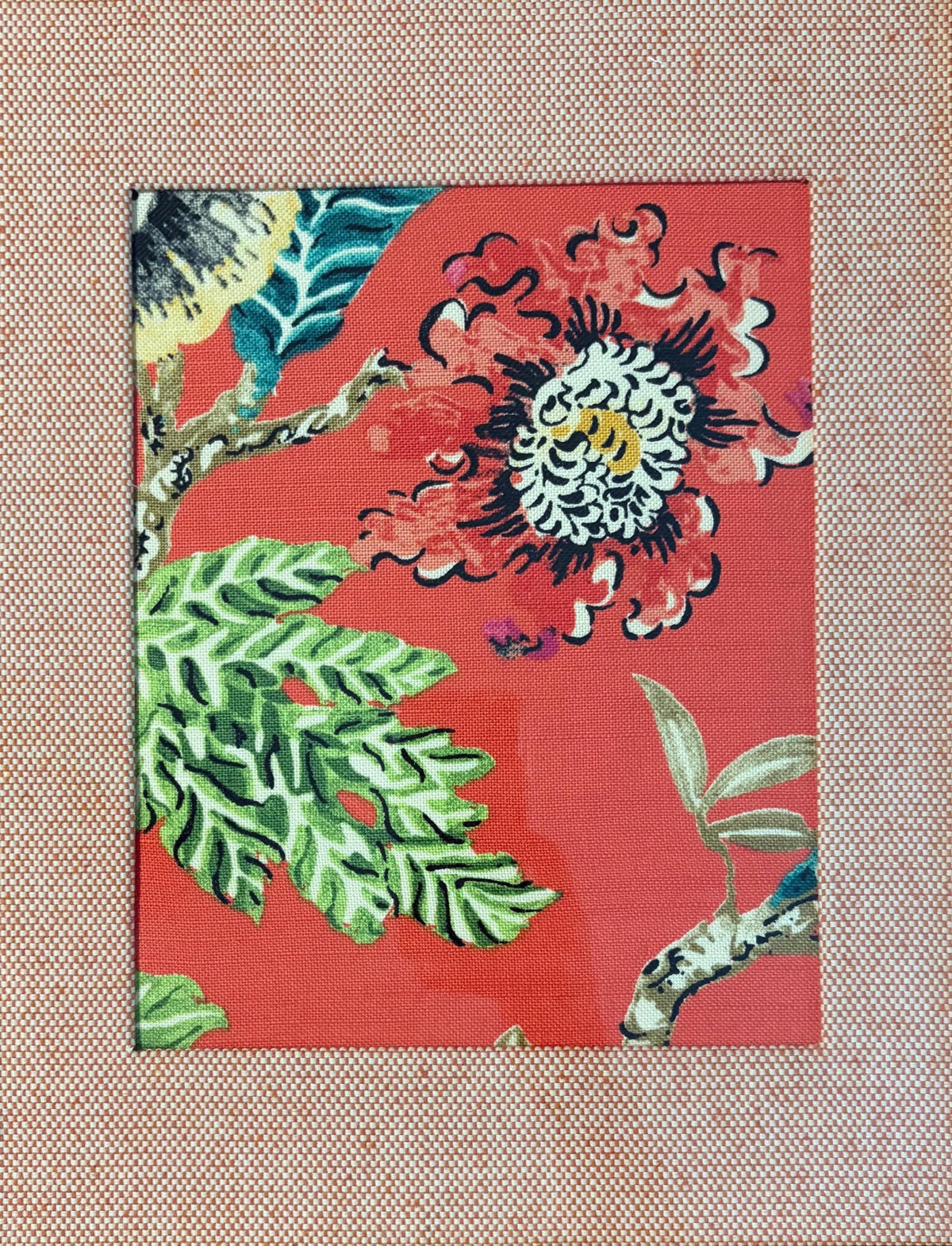 Chinoiserie Floral Fabric Art – Gold Bamboo Frame (12×15)