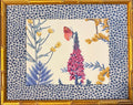 Ballard Designs Isabella Blue Botanical Framed Fabric Wall Art with Tully Dot Mat, Gold Bamboo Frame, 12x15