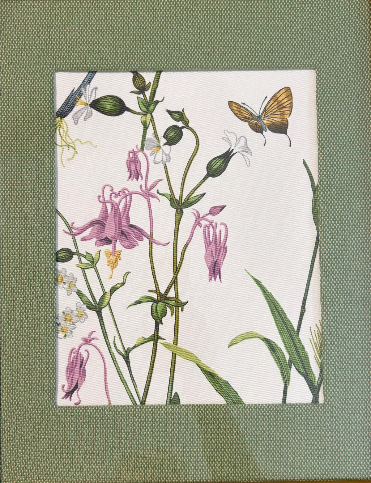 Custom Ballard Designs Isabella Green Fabric Art with Callen Matting in Gold Frame Bamboo Style 12x15