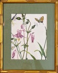 Custom Ballard Designs Isabella Green Fabric Art with Callen Matting in Gold Frame Bamboo Style 12x15