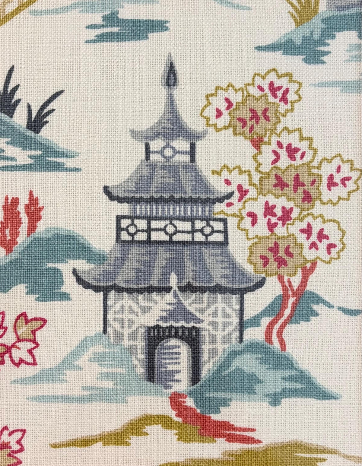 Suki Blue Chinoiserie Fabric Wall Art in Gold Bamboo Style Frame, 12x15 Ballard Designs Framed Textile Decor
