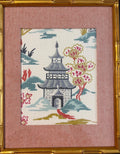 Suki Blue Chinoiserie Fabric Wall Art in Gold Bamboo Style Frame, 12x15 Ballard Designs Framed Textile Decor