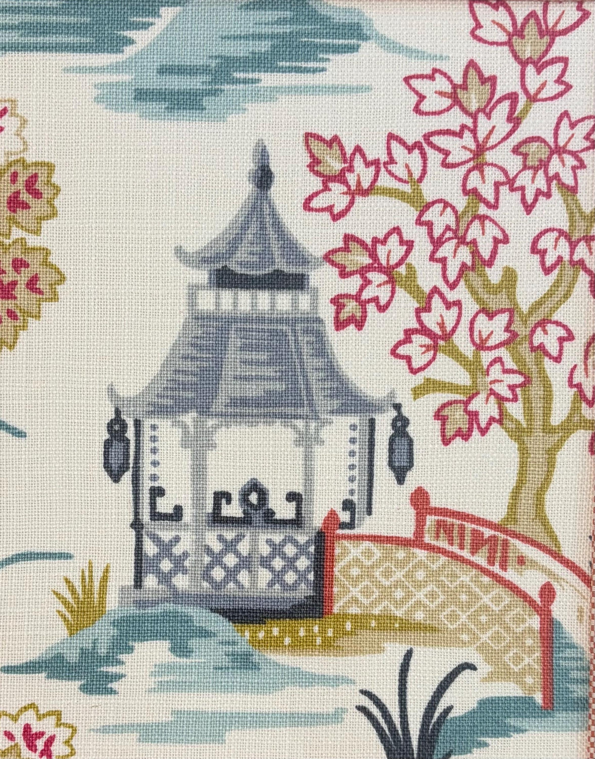 Chinoiserie Wall Art Blue Suki Fabric in Gold Bamboo Frame 12x15 Ballard Designs Style Chinese Asian Decor