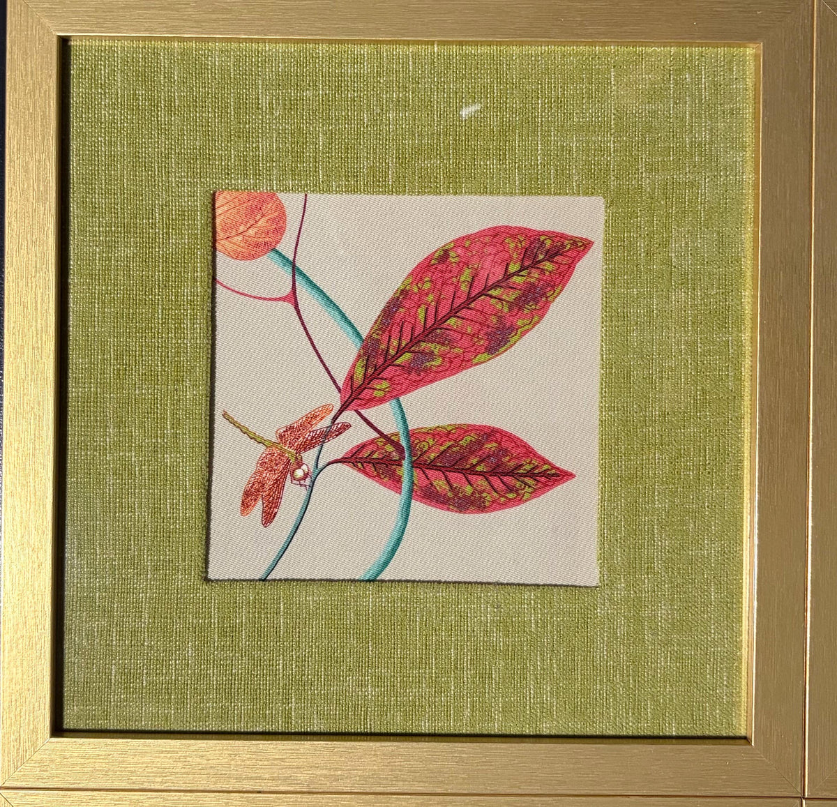 Set of 4 Fabric Mats - P. Kaufmann Creeping Vine on Olive Linen, Gallery Wall Frame Inserts, Botanical Nature Decor