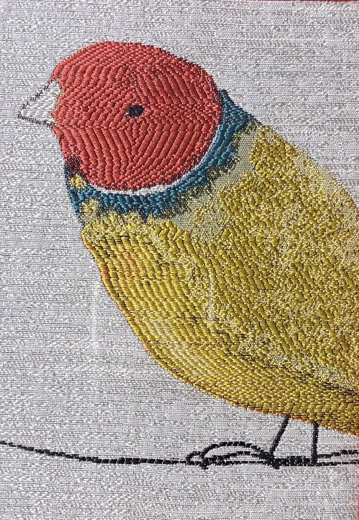 Finch Framed Wall Art — Red and Gold Fabric Mat 10 x 12 Bird Watcher Unique