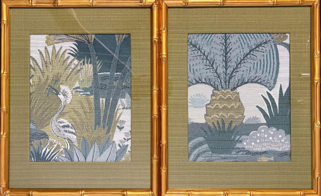 Everglades Fabric Wall Art Pair Gold Framed Cypress Heron Nature 12x15 Between the Waters