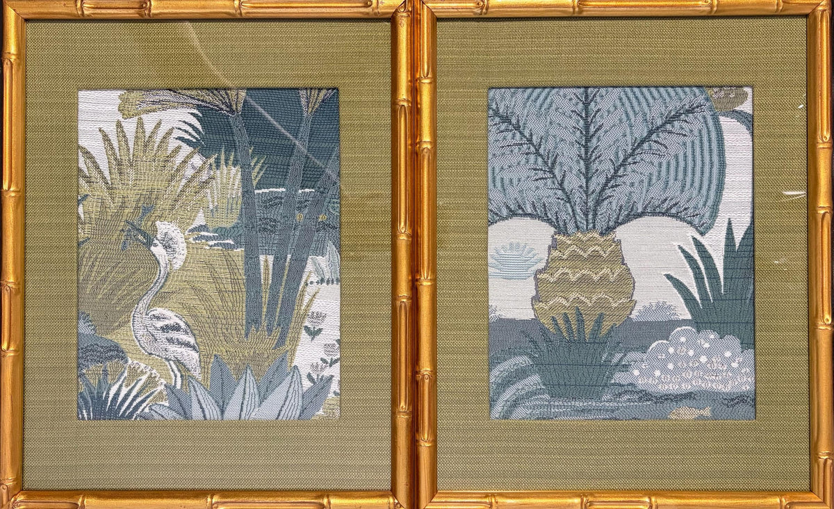 Everglades Fabric Wall Art Pair Gold Framed Cypress Heron Nature 12x15 Between the Waters
