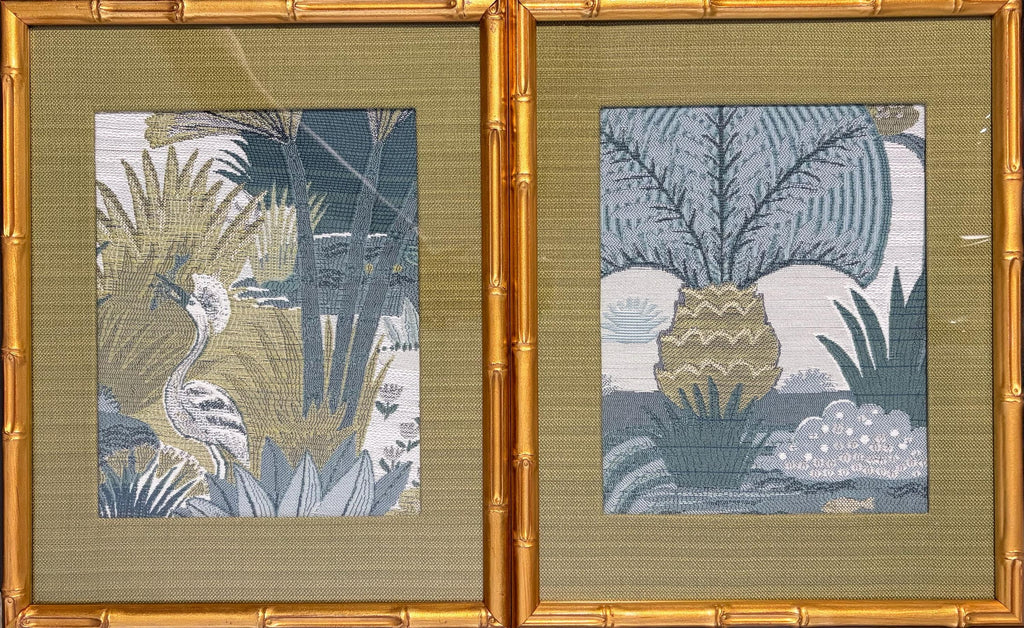 Everglades Fabric Wall Art Pair Gold Framed Cypress Heron Nature 12x15 Between the Waters