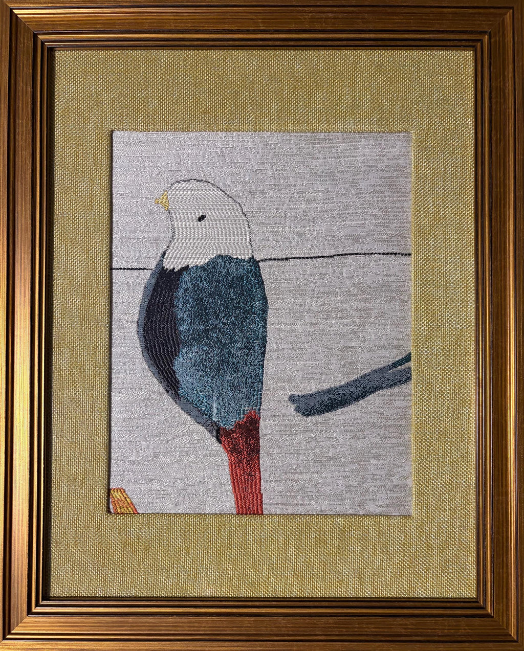 Teal Bird Portrait Fabric Wall Art in Gold Frame 13x16 | Solo Songbird Home Decor