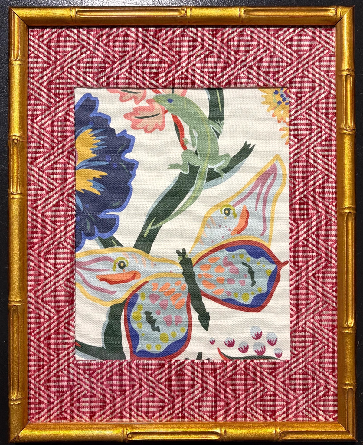 Ballard Designs Millie Fabric Wall Art – Pair of 12x15 Bamboo Gold Framed Home Decor