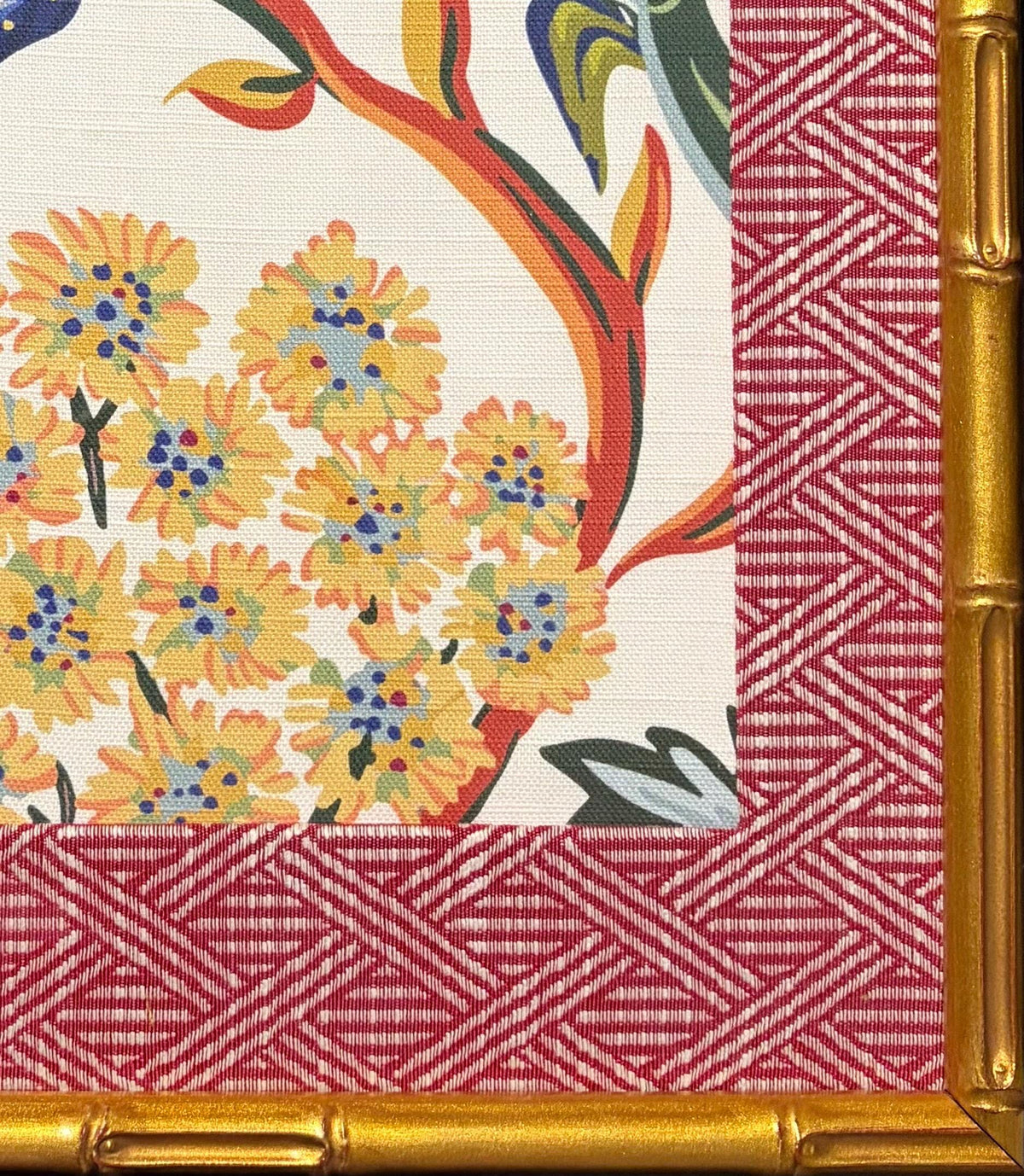 Ballard Designs Millie Fabric Wall Art – Pair of 12x15 Bamboo Gold Framed Home Decor