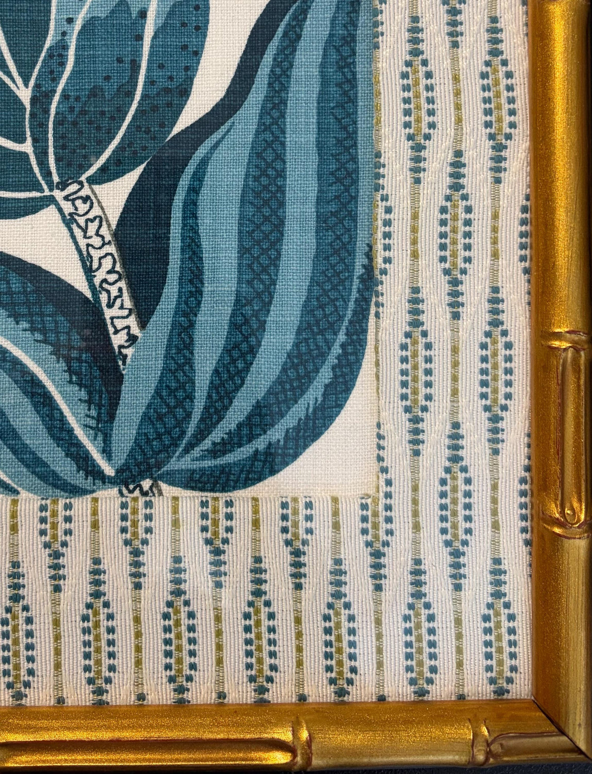 Pair of Custom Ballard Designs Emmie Fabric Wall Art — 12x15 Bamboo Gold Frame