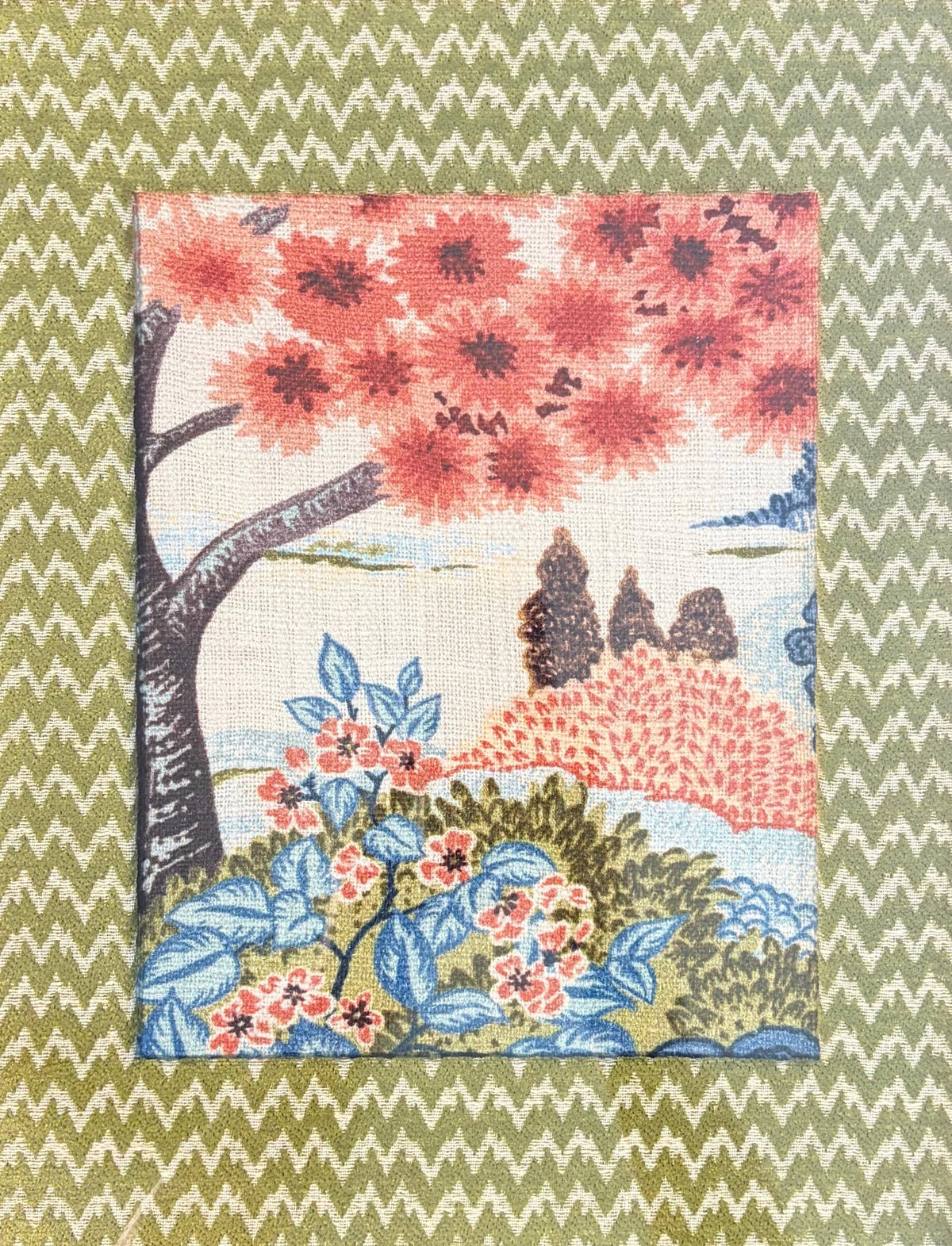 Japanese Garden Fabric Wall Art Pair – Chrysanthemum & Flowering Tree (12×15 Bamboo Frame)