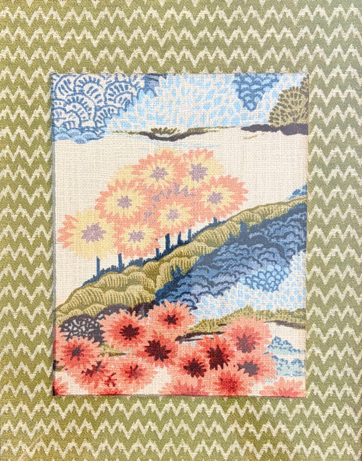 Japanese Garden Fabric Wall Art Pair – Chrysanthemum & Flowering Tree (12×15 Bamboo Frame)