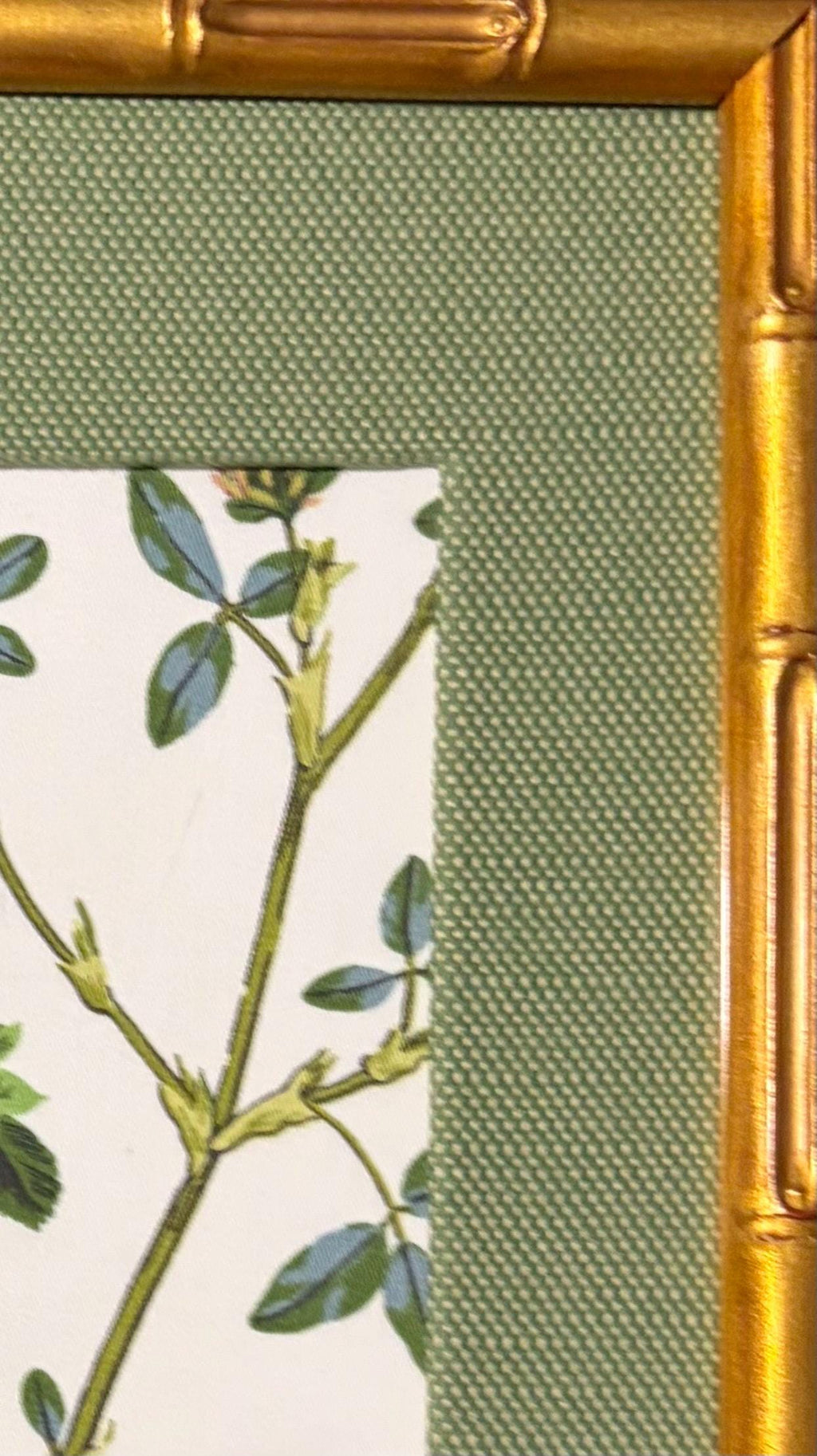 Ballard Designs Isabella Green Fabric Art, Gold Frame Wall Decor 12x15