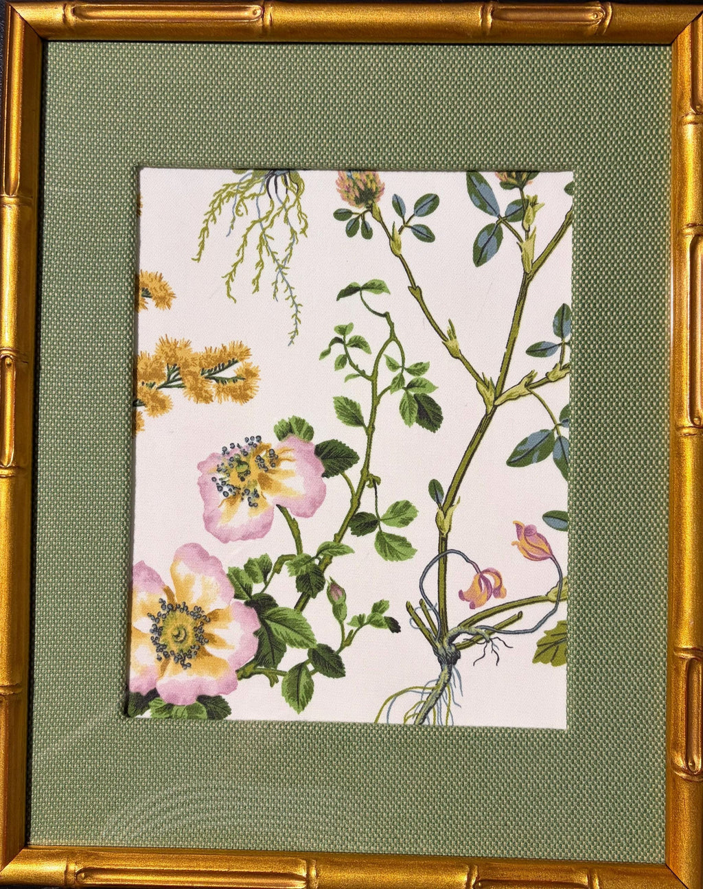 Ballard Designs Isabella Green Fabric Art, Gold Frame Wall Decor 12x15