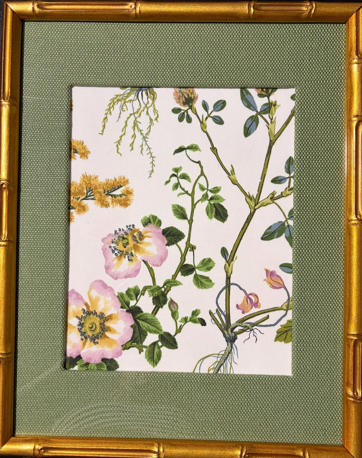 Ballard Designs Isabella Green Fabric Art, Gold Frame Wall Decor 12x15