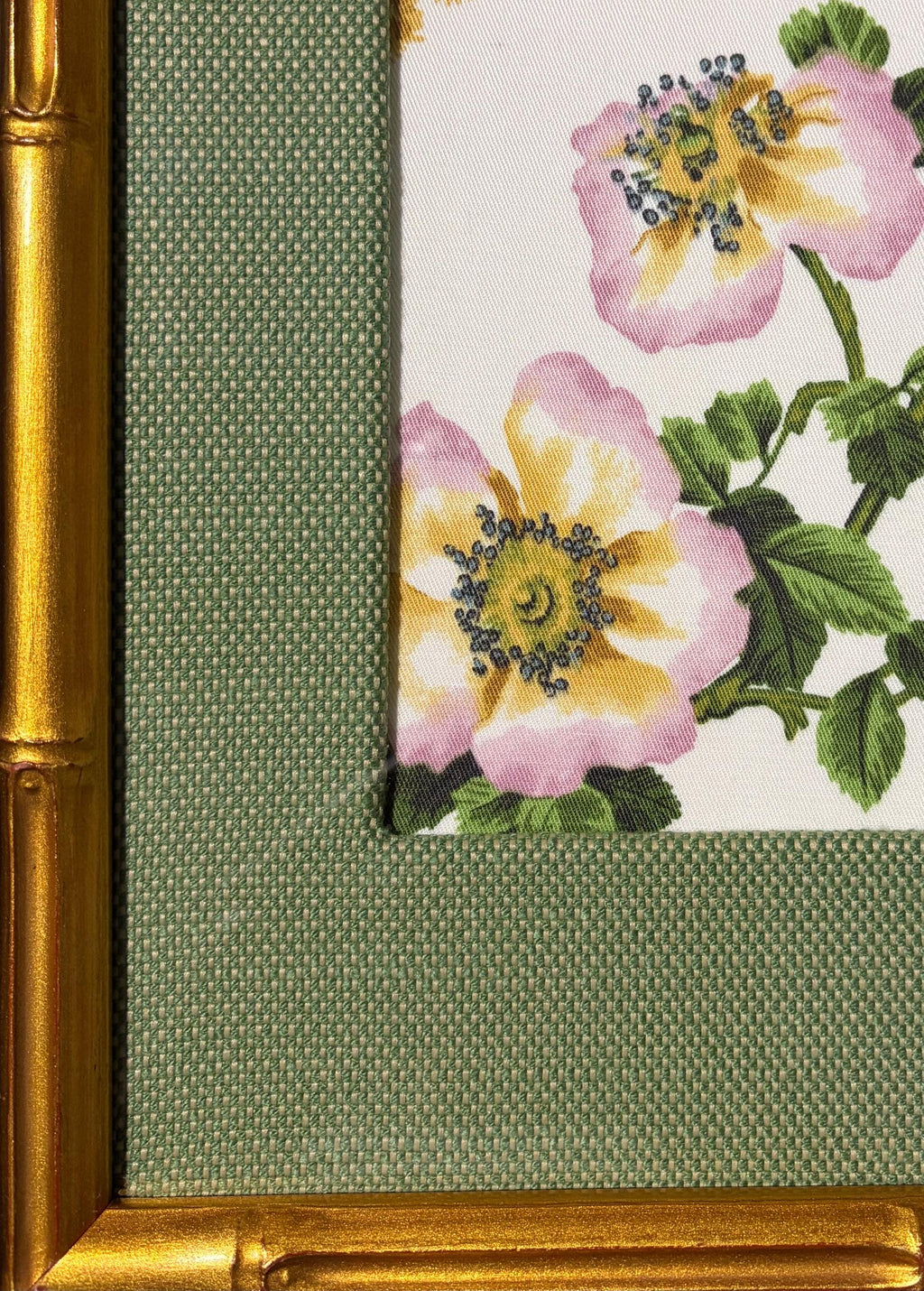 Ballard Designs Isabella Green Fabric Art, Gold Frame Wall Decor 12x15
