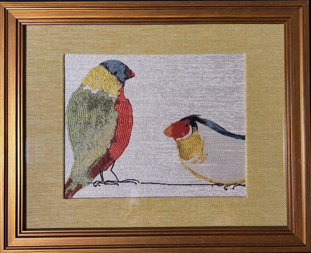 Gouldian Finch Pair Woven Wall Art, Gold Framed Colorful Bird Art 13x16