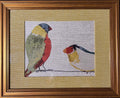 Gouldian Finch Pair Woven Wall Art, Gold Framed Colorful Bird Art 13x16
