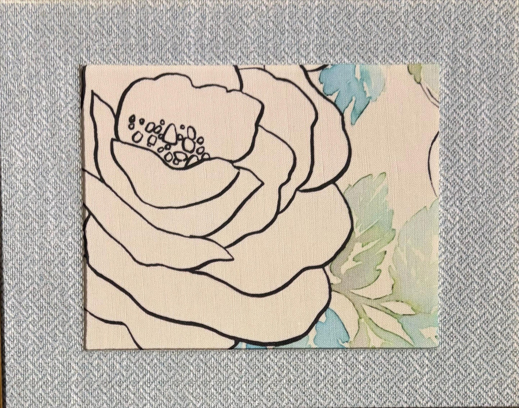 White Rose Art Pair— Designer Fabric Wall Art, 12x15 Gold Frames
