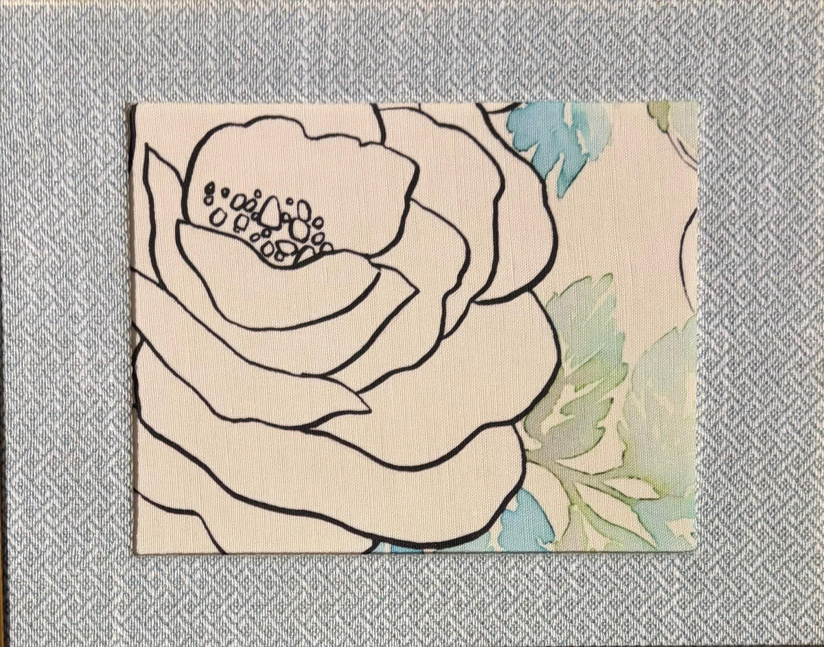 White Rose Art Pair— Designer Fabric Wall Art, 12x15 Gold Frames