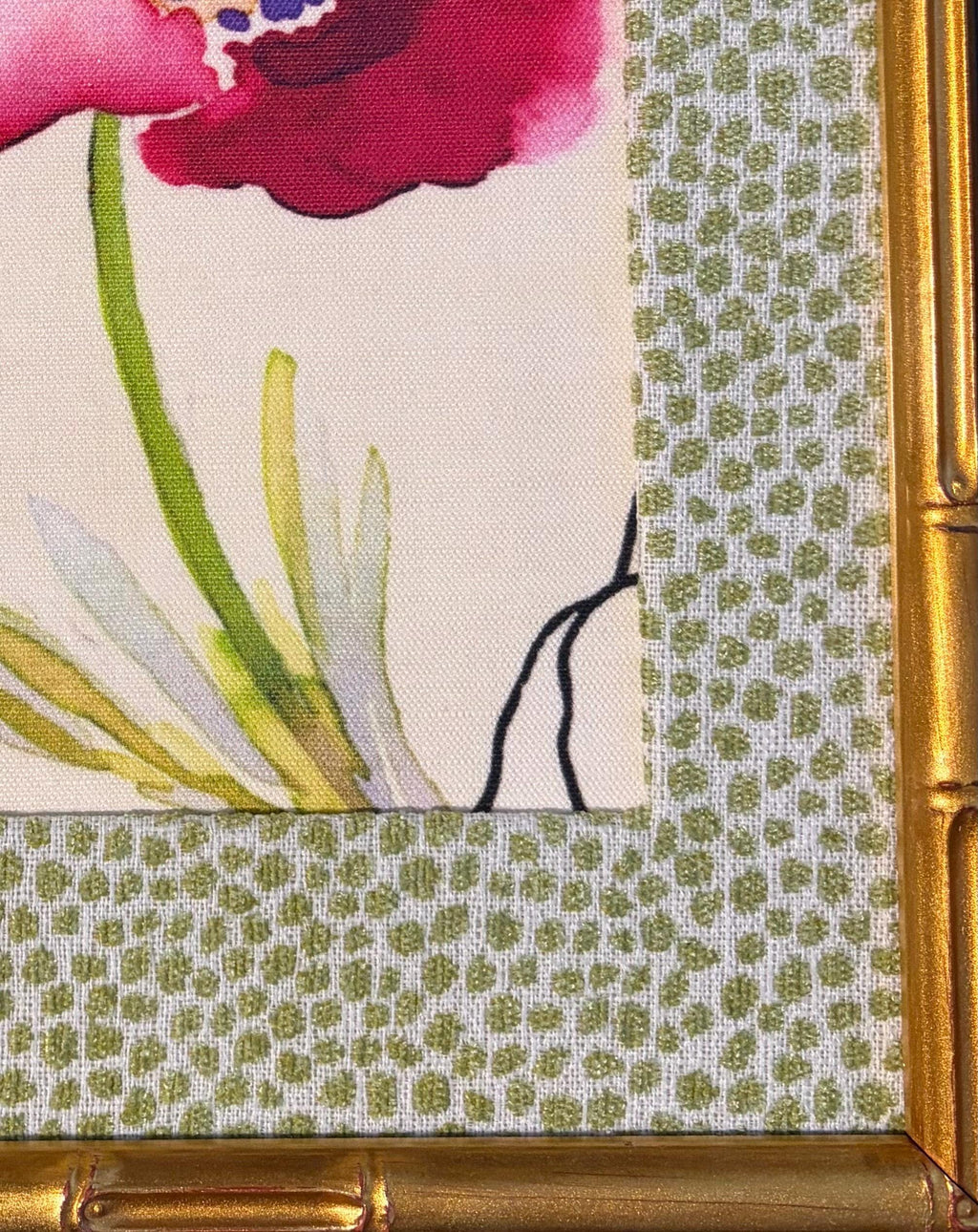 Watercolor Floral Fabric Wall Art | Gold Bamboo Frame Botanical Decor 12x15