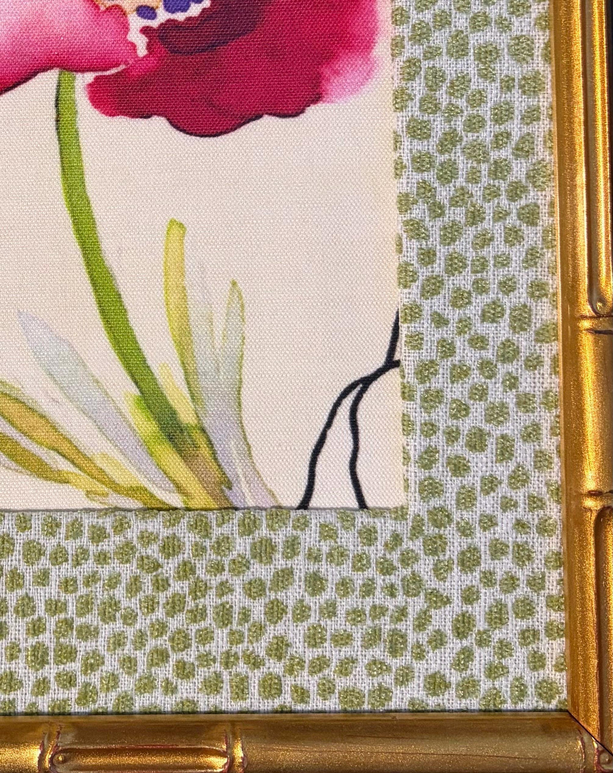 Watercolor Floral Fabric Wall Art | Gold Bamboo Frame Botanical Decor 12x15