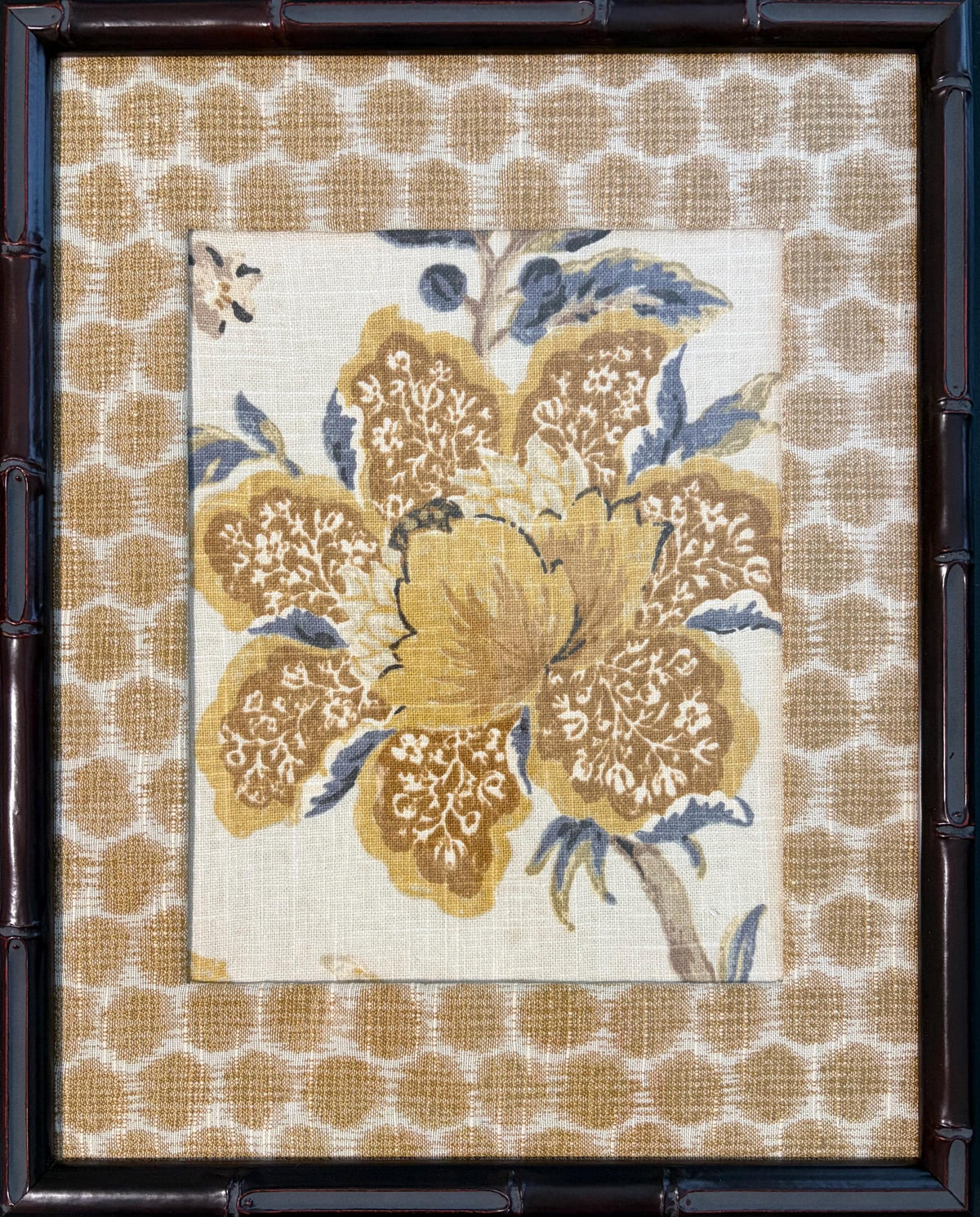 Custom Framed Fabric Wall Art - Sayer Yellow Textile in Mahogany Bamboo Frame, 12x15 Ballard Designs Fabric Decor