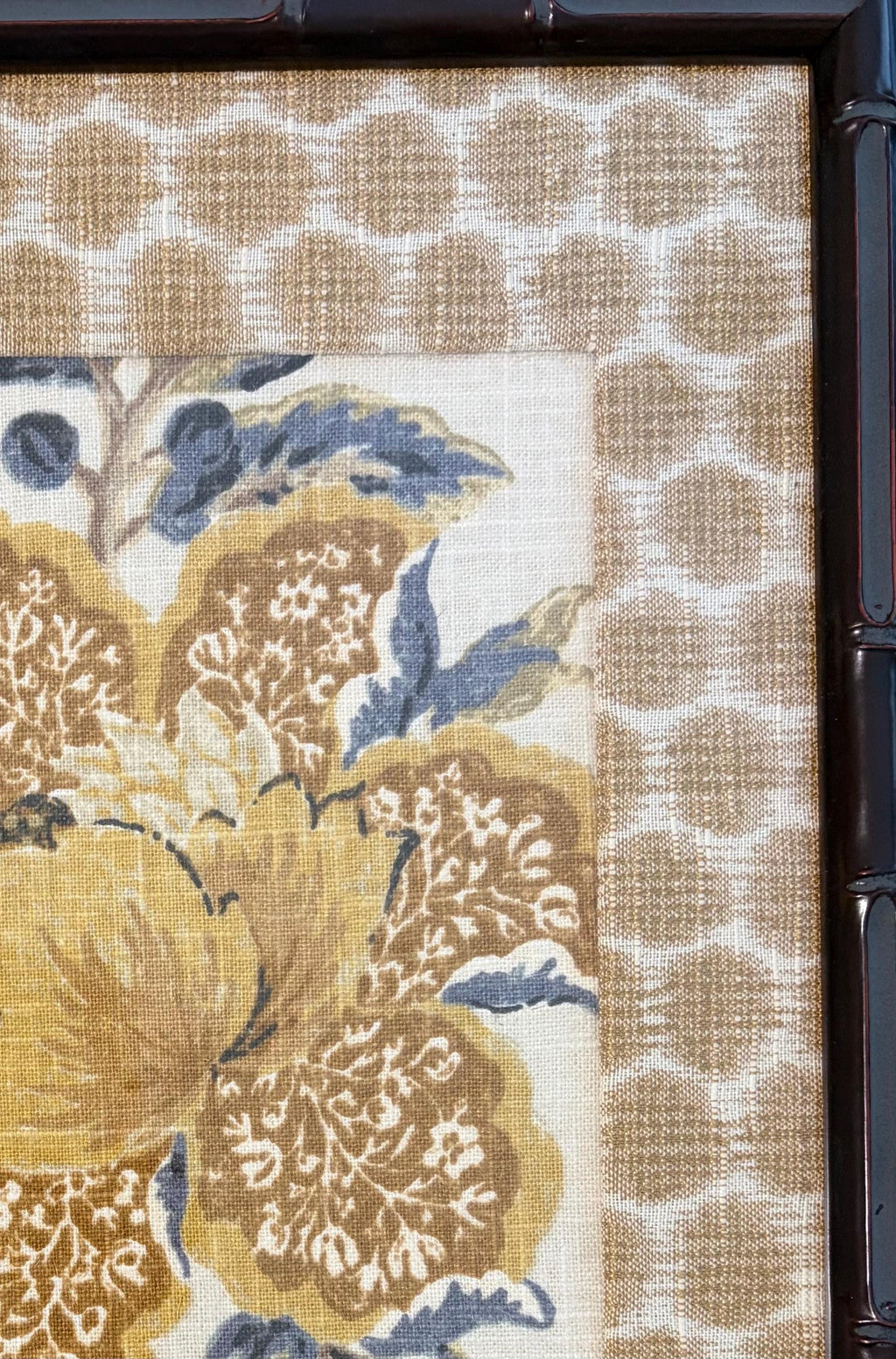 Custom Framed Fabric Wall Art - Sayer Yellow Textile in Mahogany Bamboo Frame, 12x15 Ballard Designs Fabric Decor