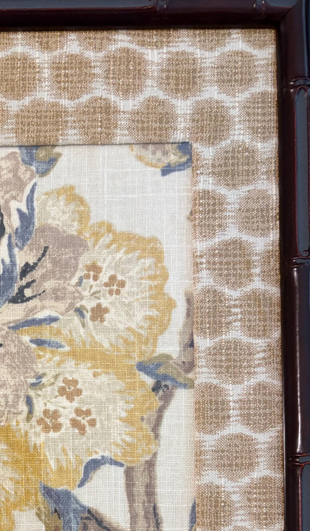 Custom Ballard Designs Sayer Yellow Fabric Mia Dijon Matting Mahogany Bamboo Style Frame 12x15 Wall Decor