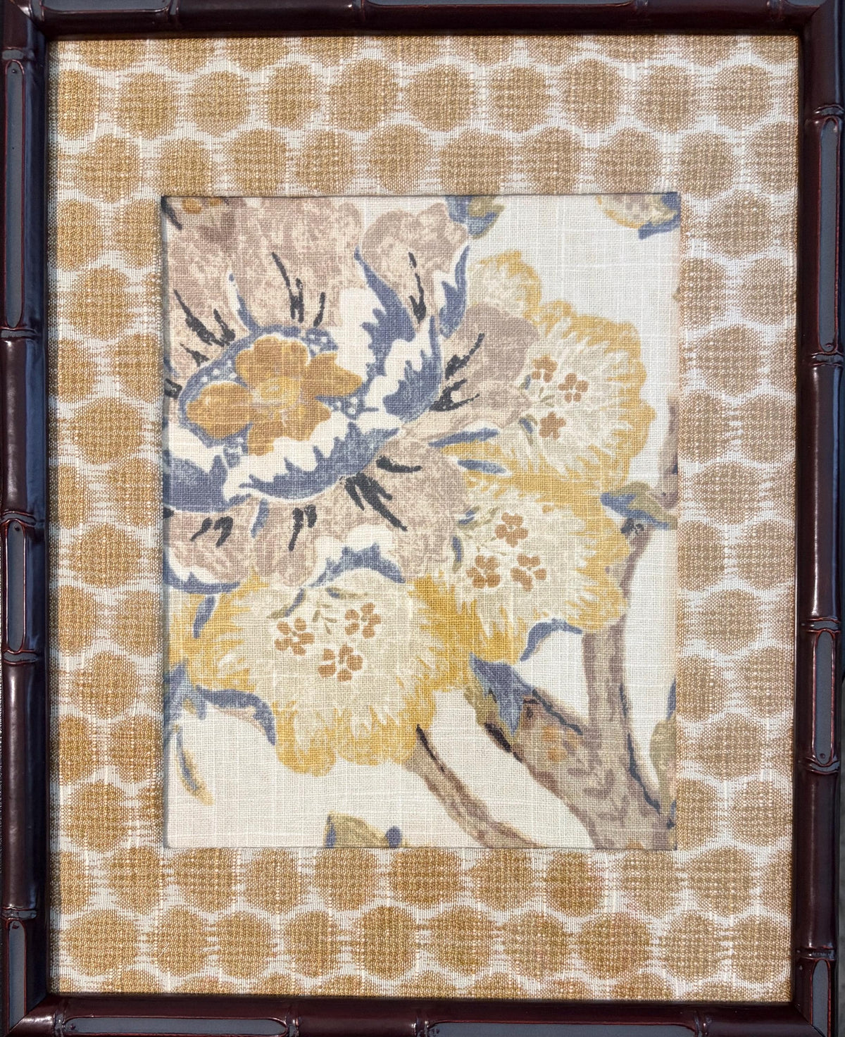 Custom Ballard Designs Sayer Yellow Fabric Mia Dijon Matting Mahogany Bamboo Style Frame 12x15 Wall Decor