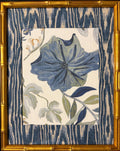 Custom Framed Ballard Designs Fabric Art: Isadore Blue Floral, Darcy Blue Ikat Mat