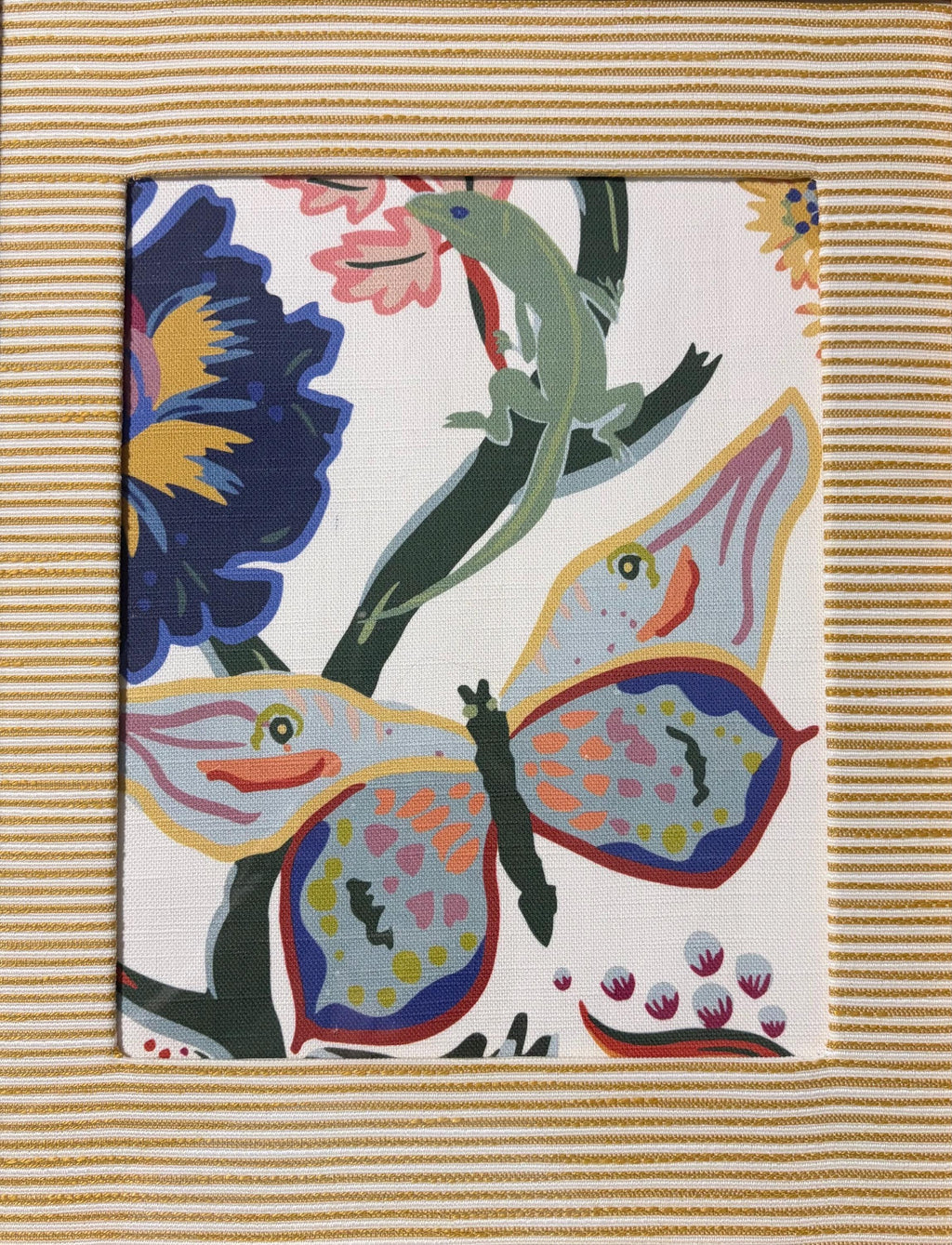 Ballard Designs Millie Blue Fabric Biff Gold Bamboo Frame 12x15 Custom Floral Wall Art