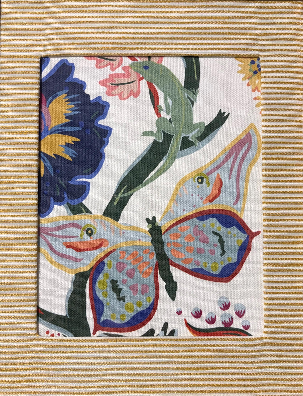 Ballard Designs Millie Blue Fabric Biff Gold Bamboo Frame 12x15 Custom Floral Wall Art