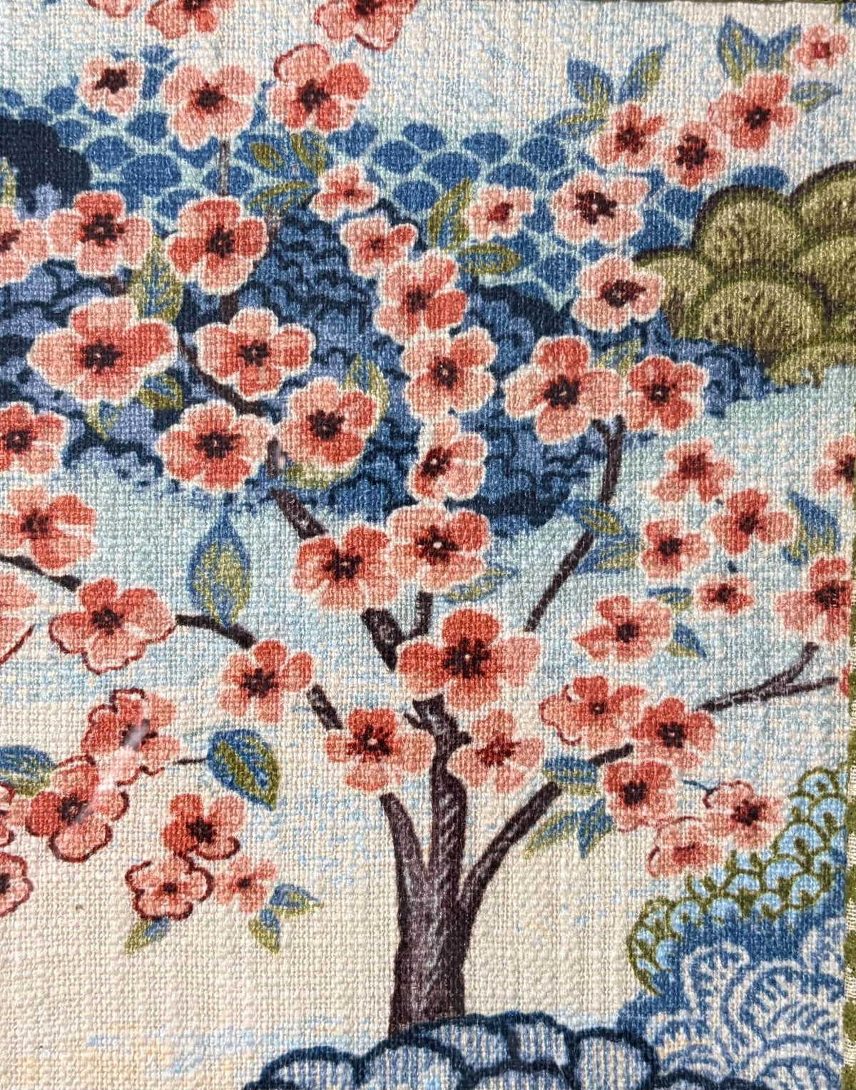 Chinoiserie Cherry Blossom Fabric Art – Wasabi Mat, Gold Bamboo Frame (12×15)